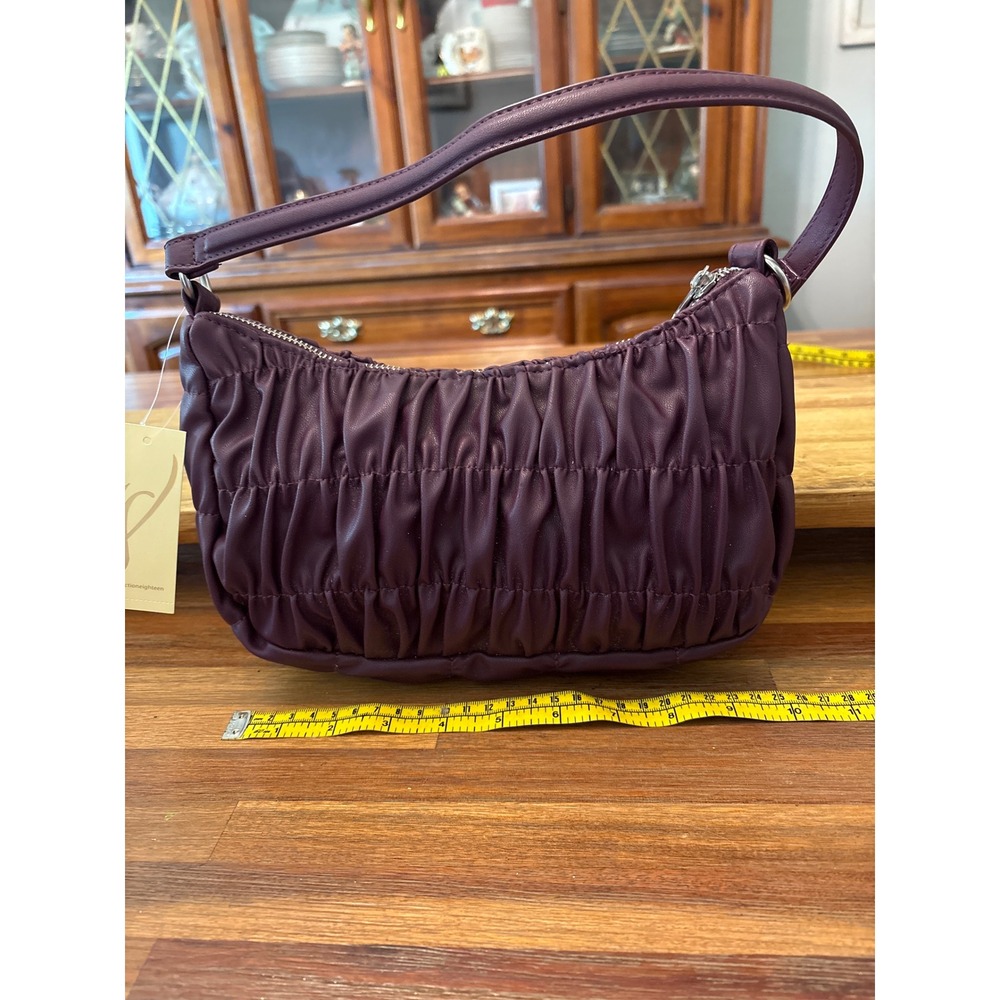 Collection XVIII Ruched Shoulder Bag Women OS Purple NWT Vegan Leather Crescent